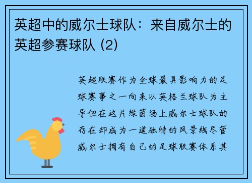 英超中的威尔士球队：来自威尔士的英超参赛球队 (2)