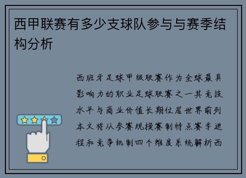 西甲联赛有多少支球队参与与赛季结构分析